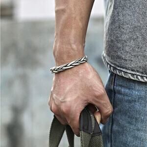 Twisted Open Bangle Men Bracelet